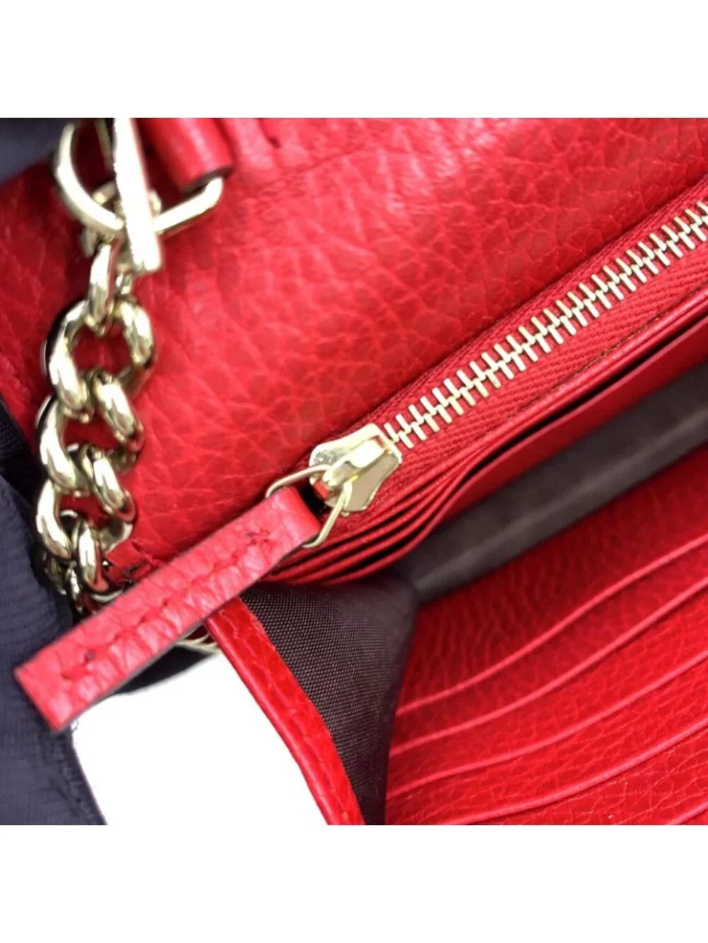Gucci Interlocking G Logo Leather Red Chain Shoulder Bag Gold